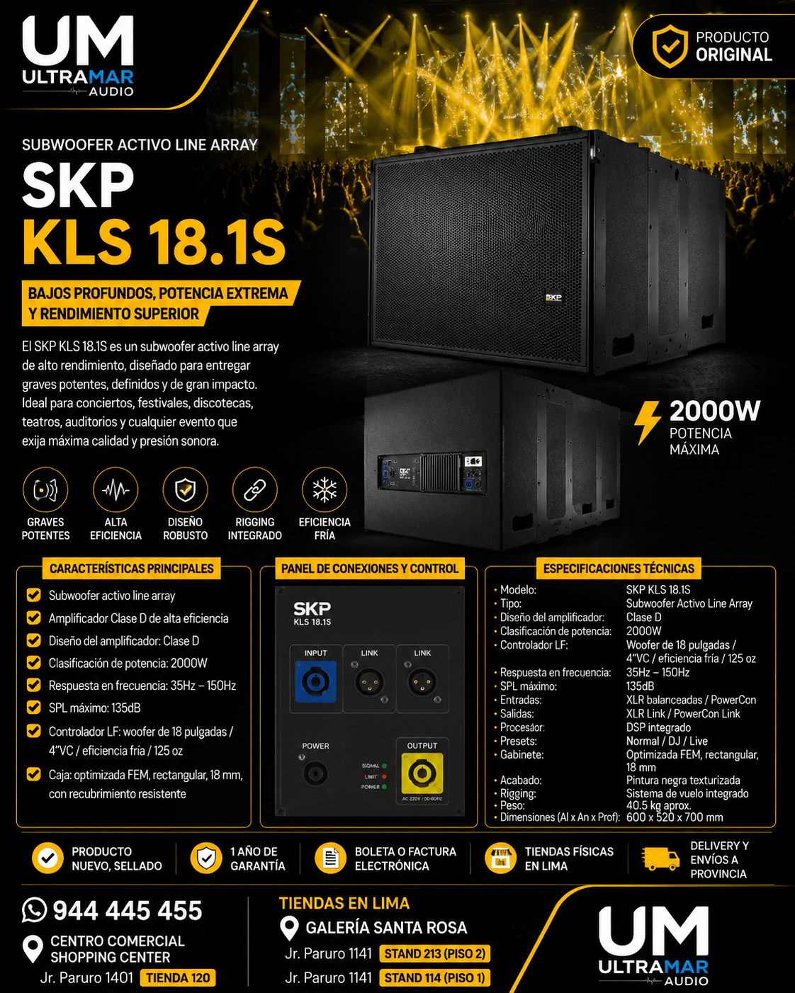 Subwoofer Activo SKP KLS 18.1S | Line Array 18" 1000W RMS - Imagen 8