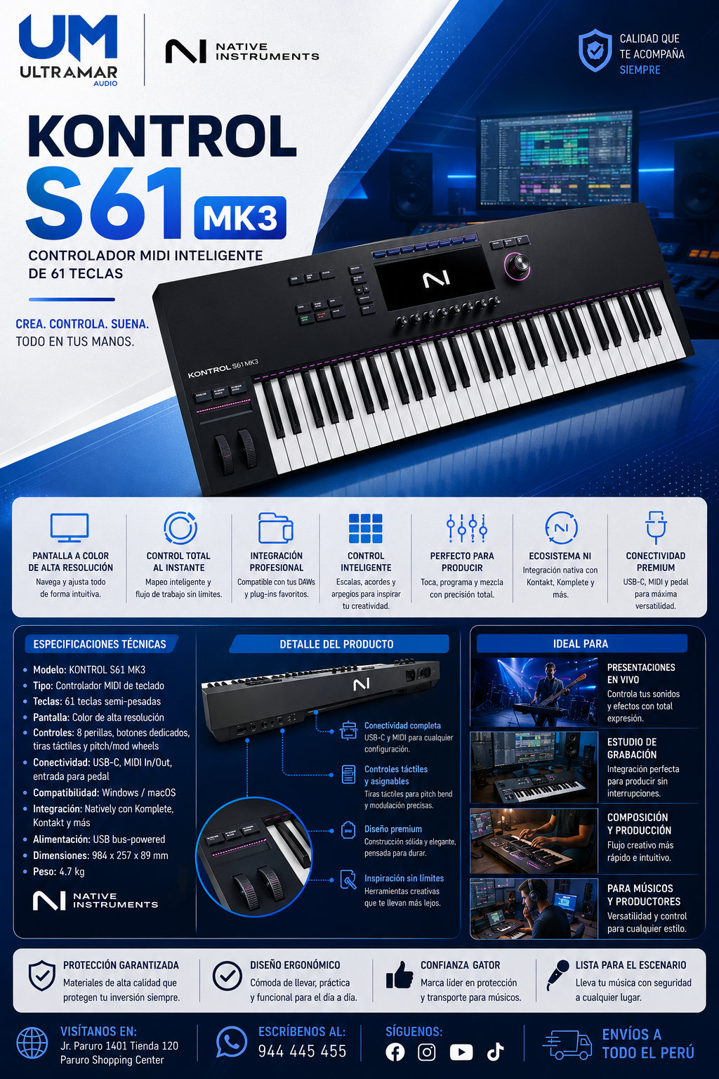 Native Instruments KONTROL S61 MK3 – Controlador MIDI Inteligente de 61 Teclas