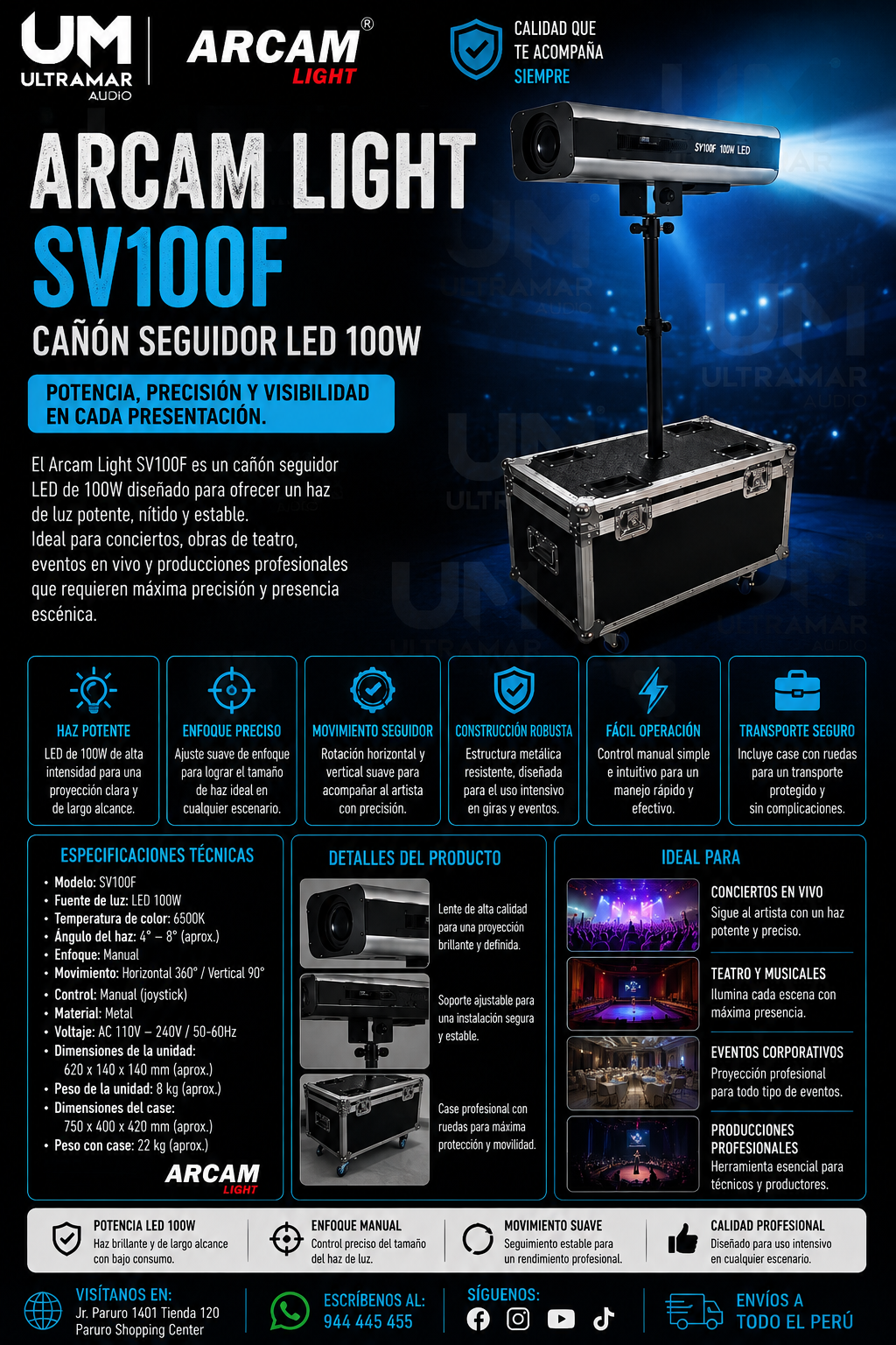 ARCAM LIGHT SV100F – Cañón Seguidor LED de 100W