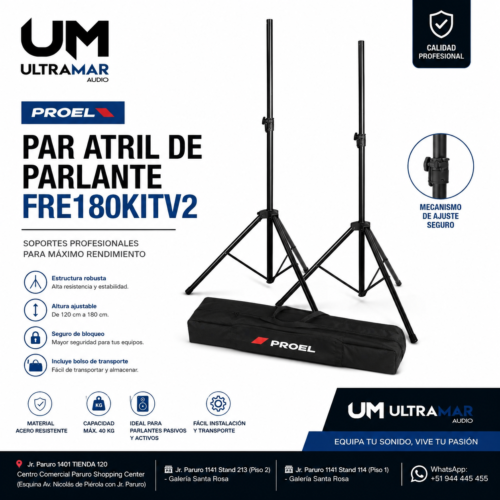 Par Atril de Parlante PROEL FRE180KITV2 con Bolsa de Transporte
