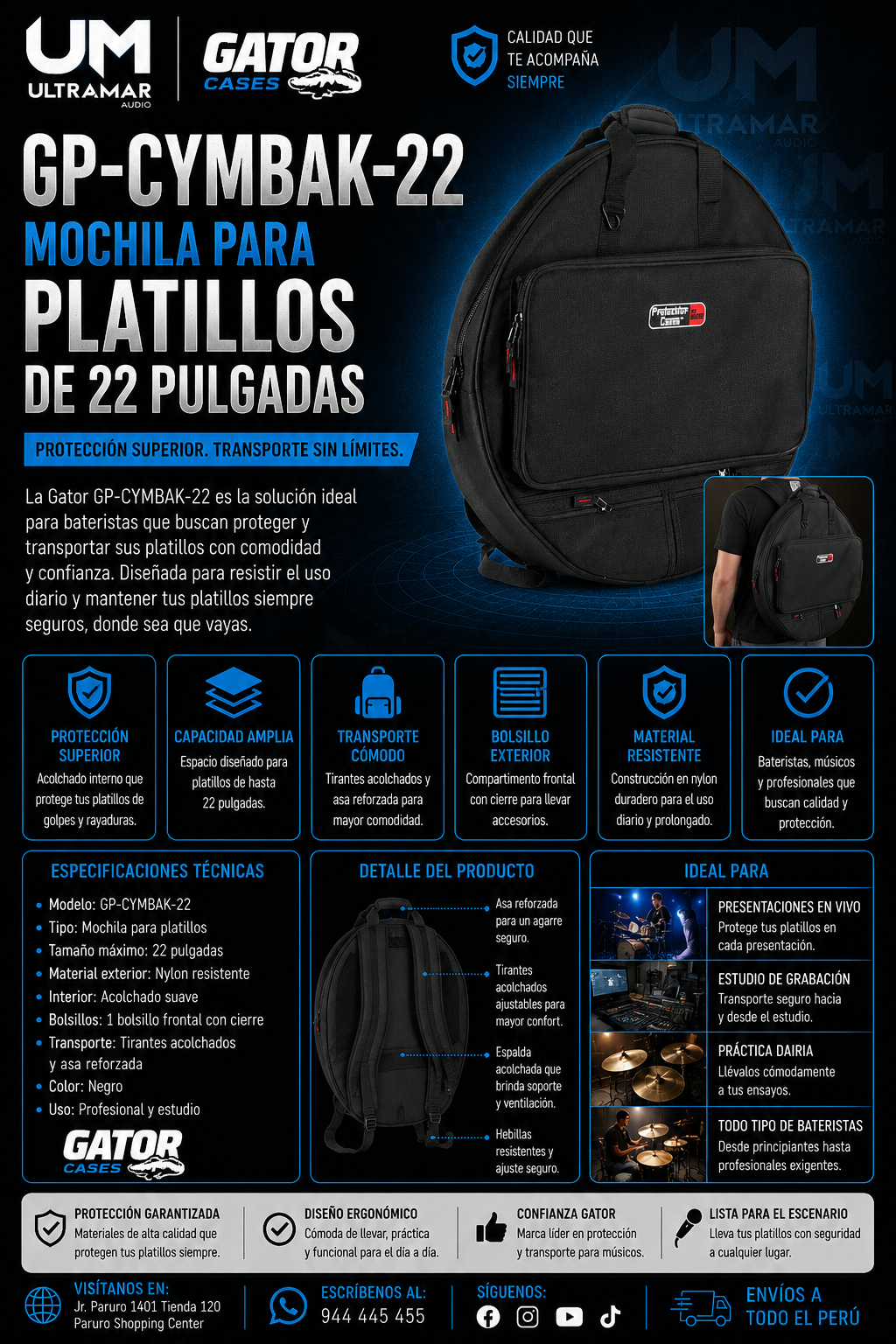 Gator GP-CYMBAK-22 – Mochila para platillos de 22 pulgadas