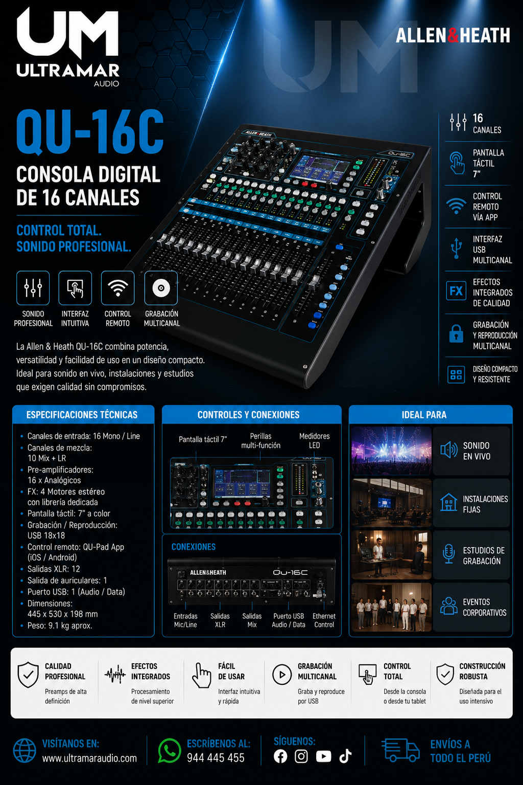 Allen & Heath Qu-16C – Consola Mezcladora Digital de 16 Canales