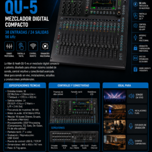 Allen & Heath Qu-5 – Mezclador Digital Compacto de 38 Entradas / 24 Salidas (96 kHz)
