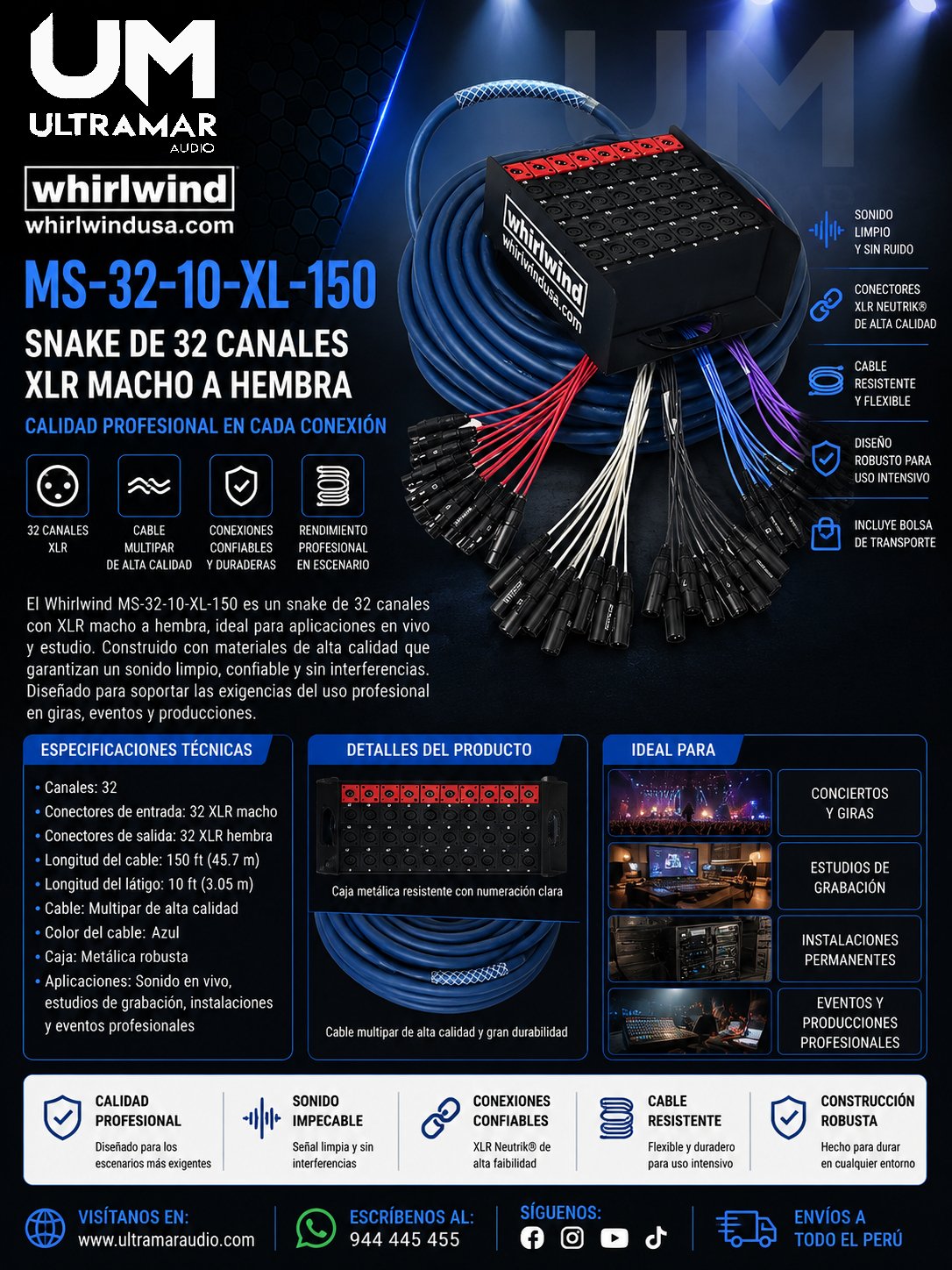 Whirlwind MS-32-10-XL-150 – Snake de 32 canales XLR