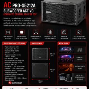 AC PRO-S5212A - Subwoofer compacto activo controlado por DSP