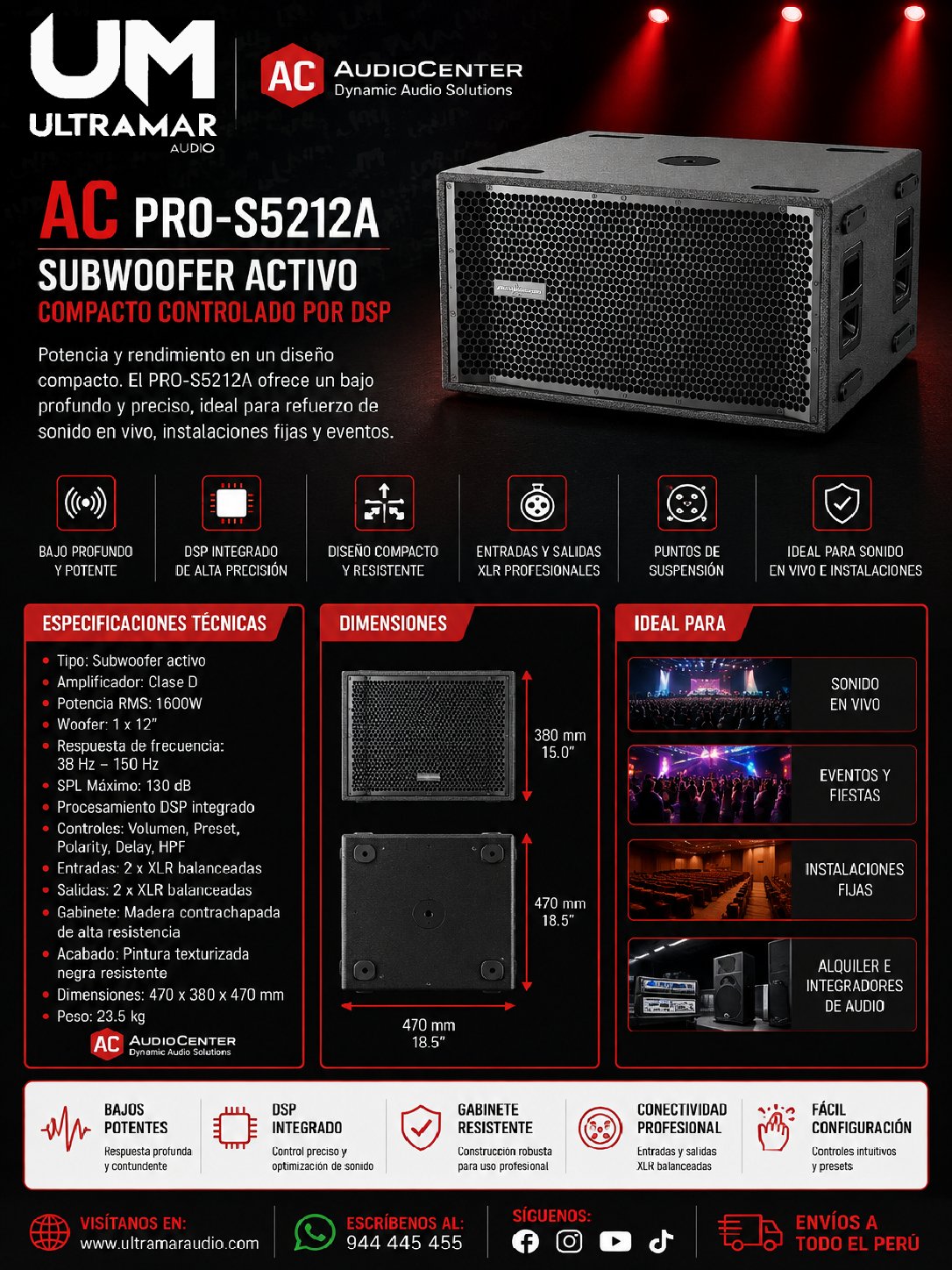 AC PRO-S5212A - Subwoofer compacto activo controlado por DSP