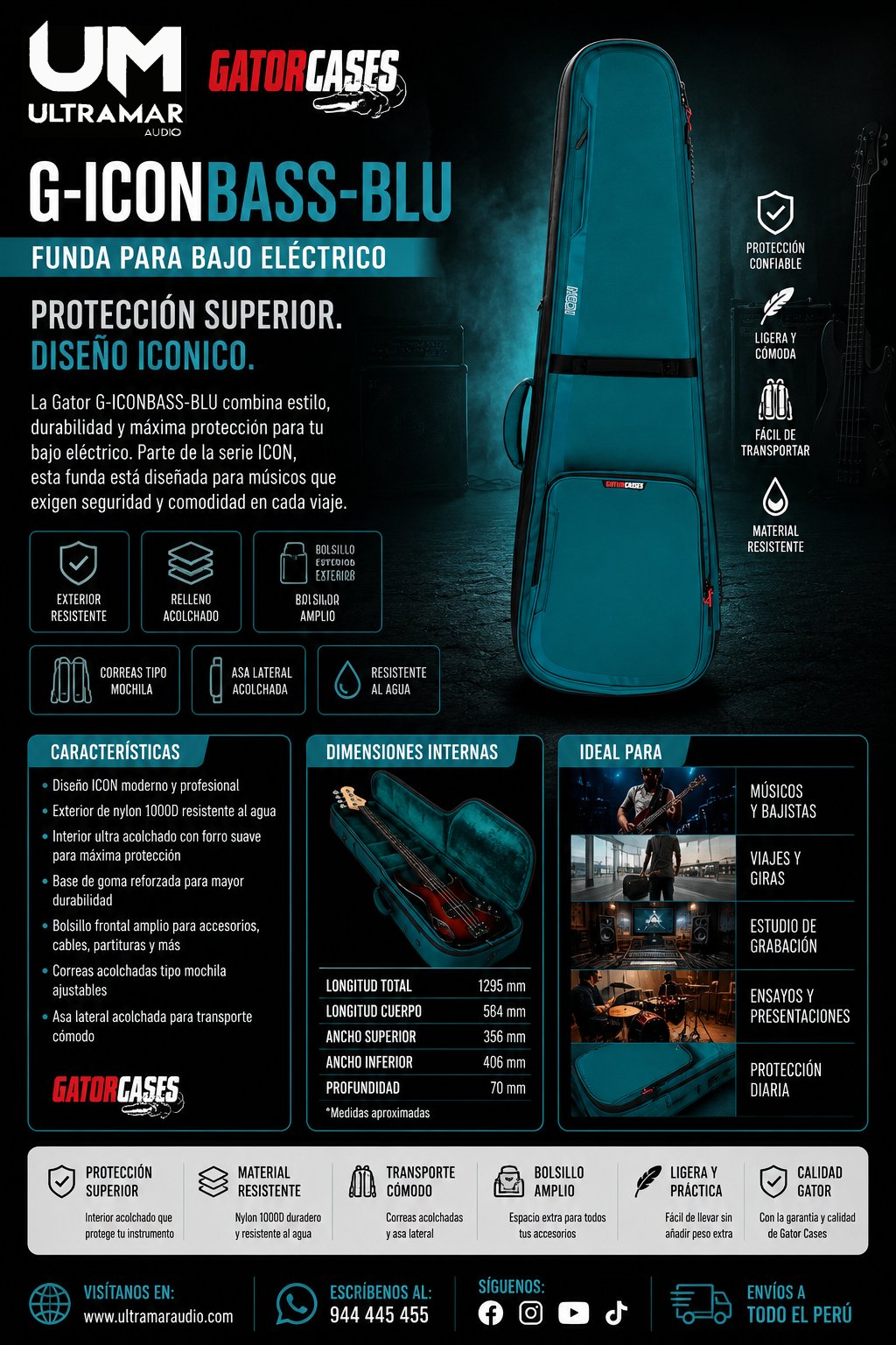 Gator G-ICONBASS-BLU Funda para Bajo Eléctrico