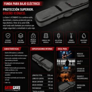 Gator G-ICONBASS-GRY – Funda Semirrígida Premium para Bajo Eléctrico (Serie ICON - Gris)