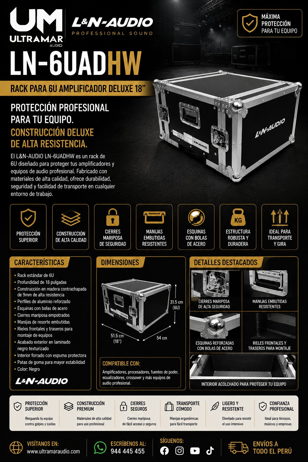 L&N-AUDIO LN-6UADHW RACK P/6U AMPLIFICADOR DELUXE 18″