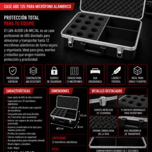 L&N-AUDIO LN-MIC/AL – Case de Protección en ABS para 12 Micrófonos Alámbricos