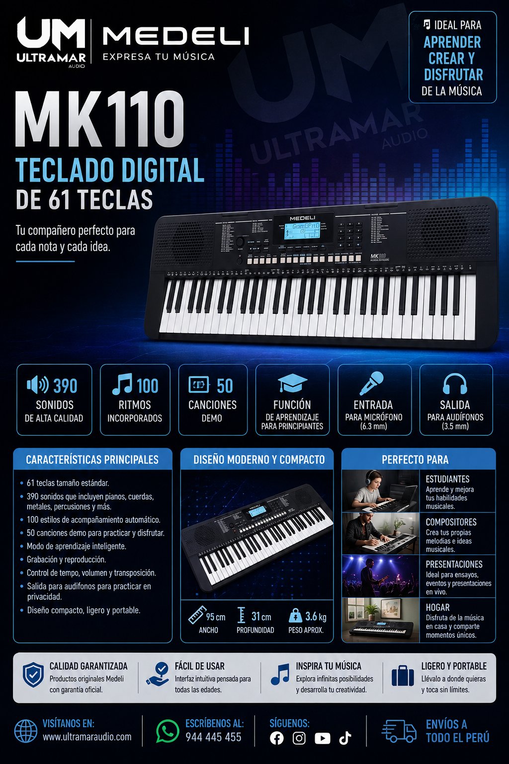 Medeli MK110 – Teclado Digital de 61 Teclas