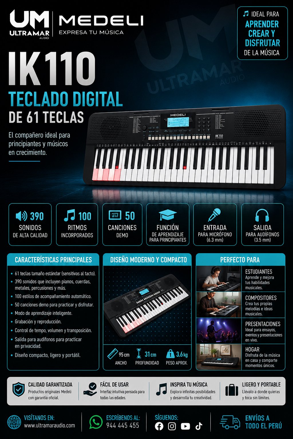 Medeli IK110 – Teclado Digital de 61 Teclas