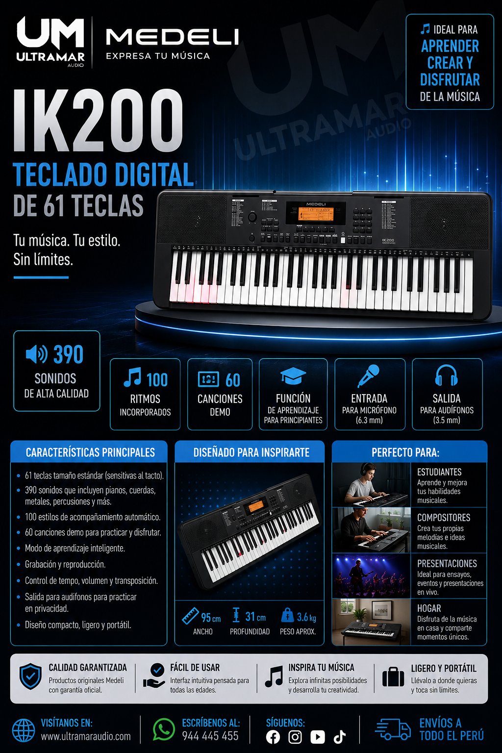 Medeli IK200 – Teclado Digital Sensible de 61 Teclas