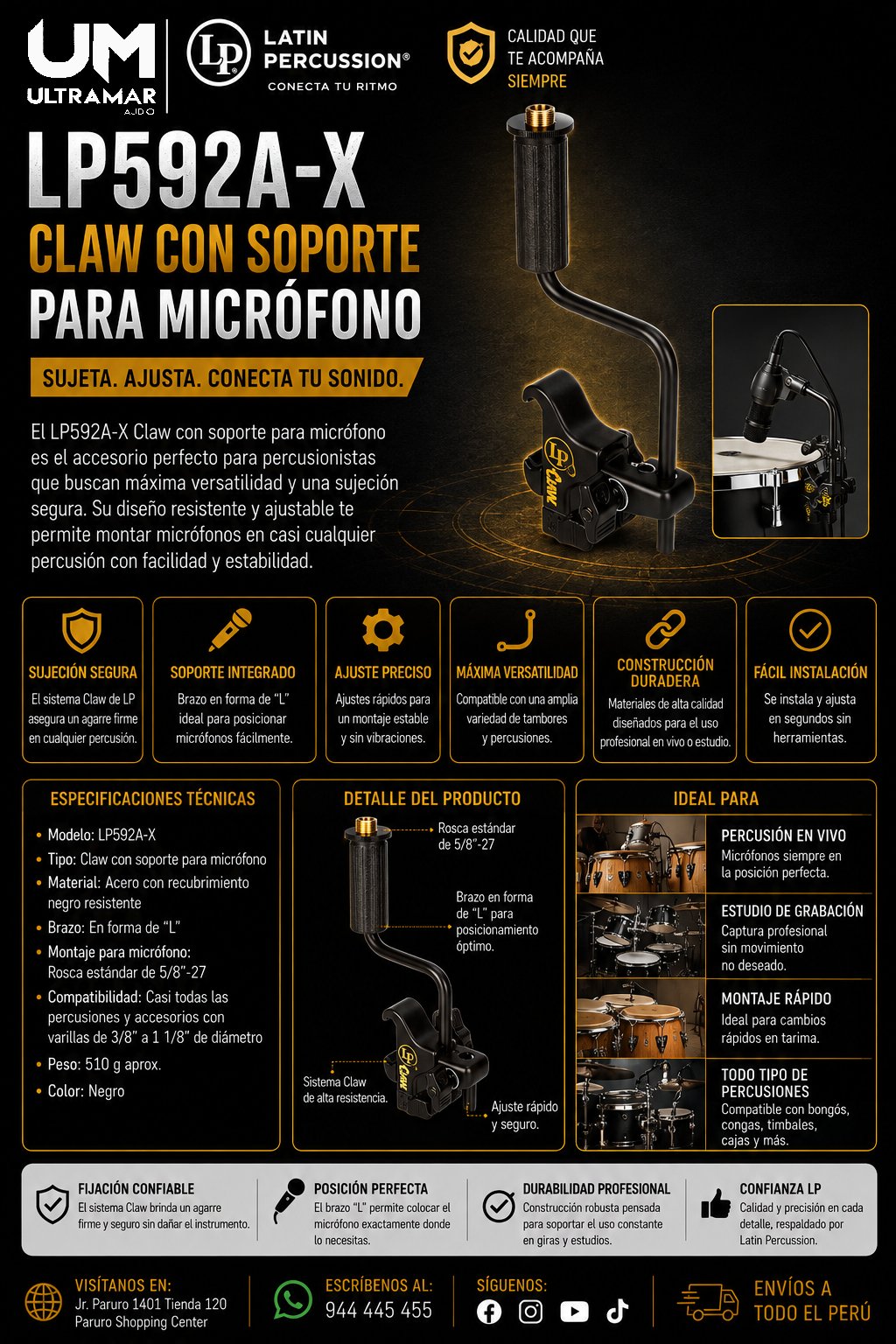 Latin Percussion LP592A-X Claw con soporte para micrófono