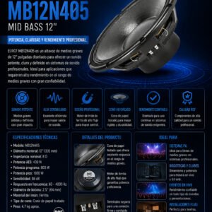 RCF MB12N405 – Parlante Mid-Bass Profesional de 12″ en Neodimio