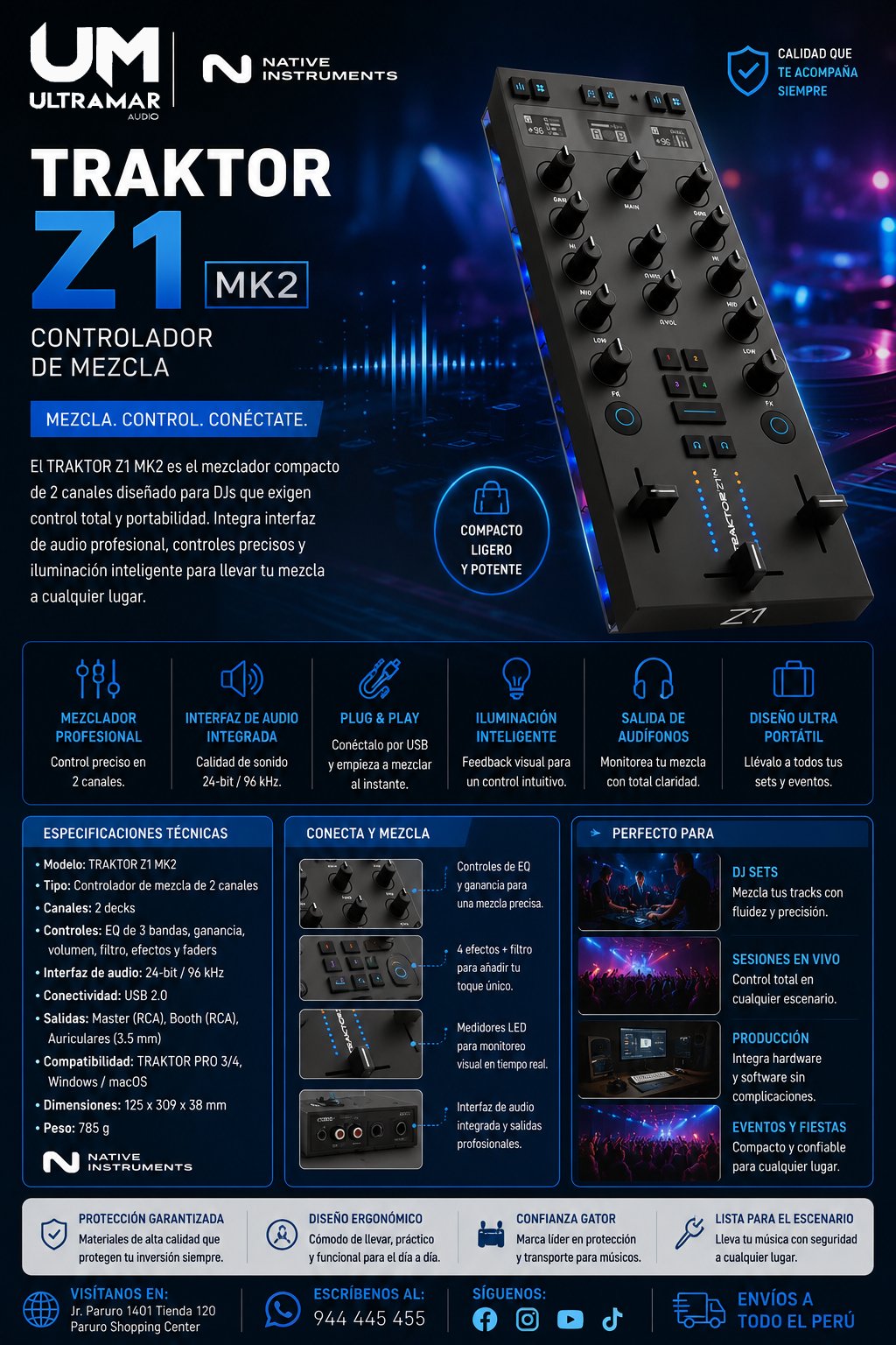 Native Instruments TRAKTOR Z1 MK2 – Controlador de Mezcla e Interfaz de Audio Ultra Portátil