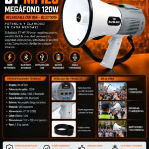 BATBLACK BT-MF120 MEGÁFONO 120W RECARGABLE CON USB – BLUETOOTH