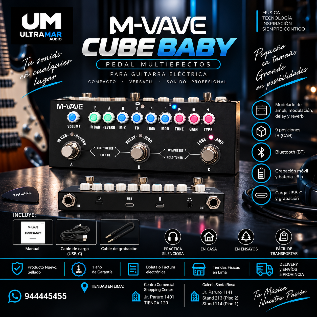 M-VAVE CUBE BABY | Pedal Multiefectos para Guitarra Eléctrica con 8 IR CAB - Imagen 8