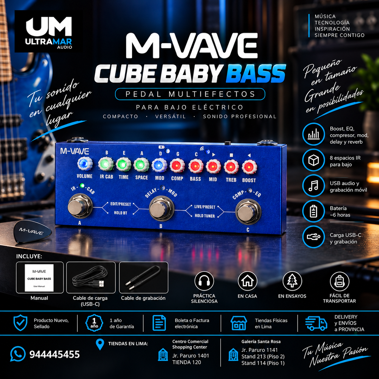 M-VAVE CUBE BABY BASS | Pedal Multiefectos para Bajo Eléctrico con 8 IR - Imagen 8