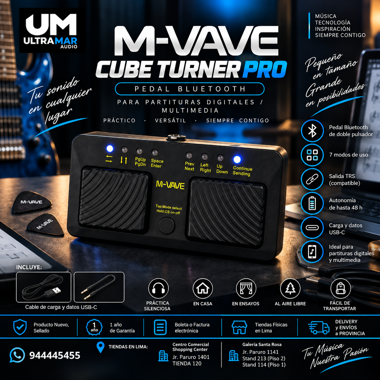 M-VAVE CUBE TURNER PRO | Pedal Bluetooth para Pasar Páginas y Control Multimedia - Imagen 10