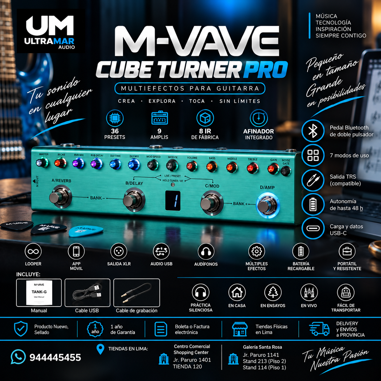 M-VAVE TANK-G | Pedal Multiefectos para Guitarra con 36 Presets y 8 IR CAB - Imagen 10