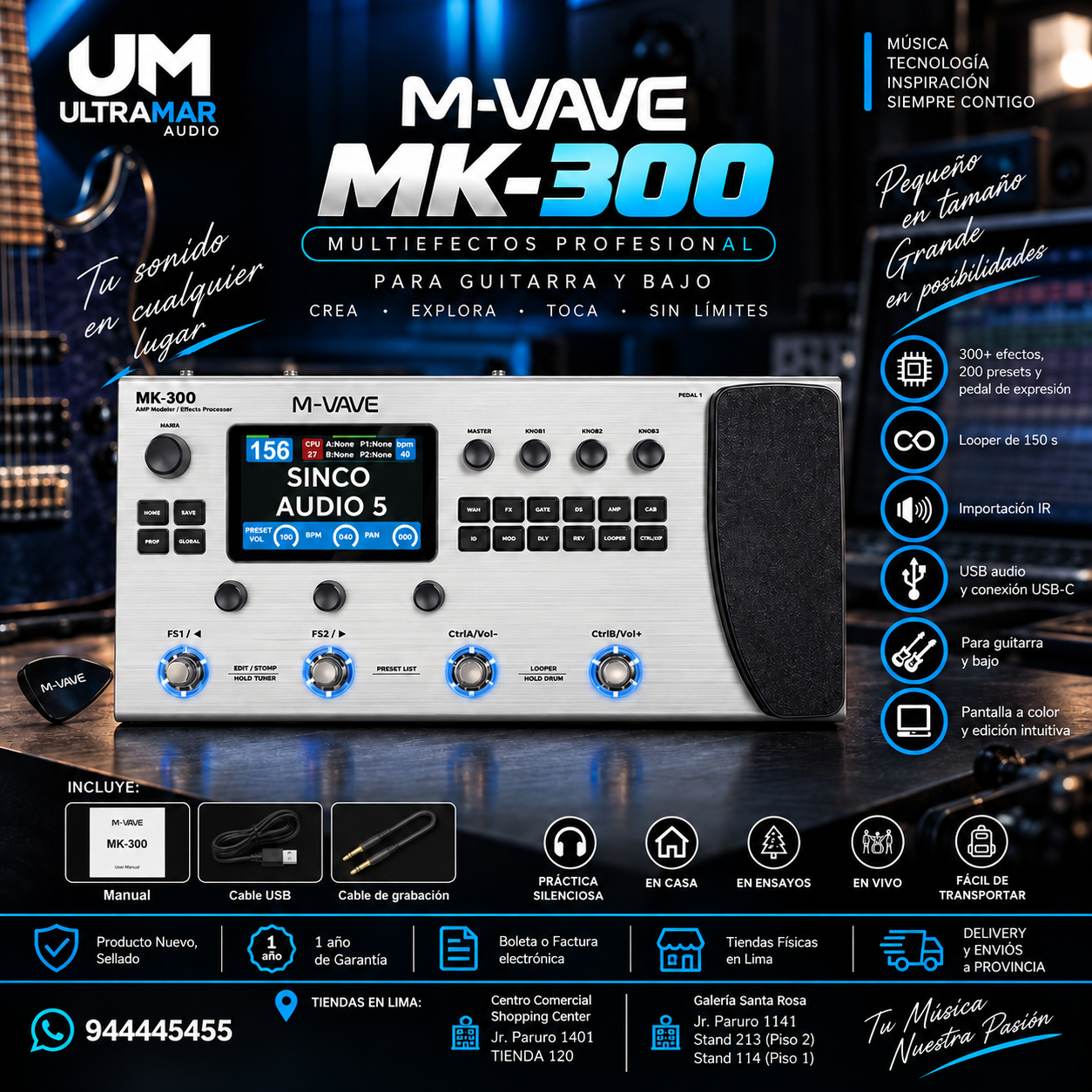 M-VAVE MK-300 | Multiefectos para Guitarra y Bajo con 320+ Efectos y Looper - Imagen 9