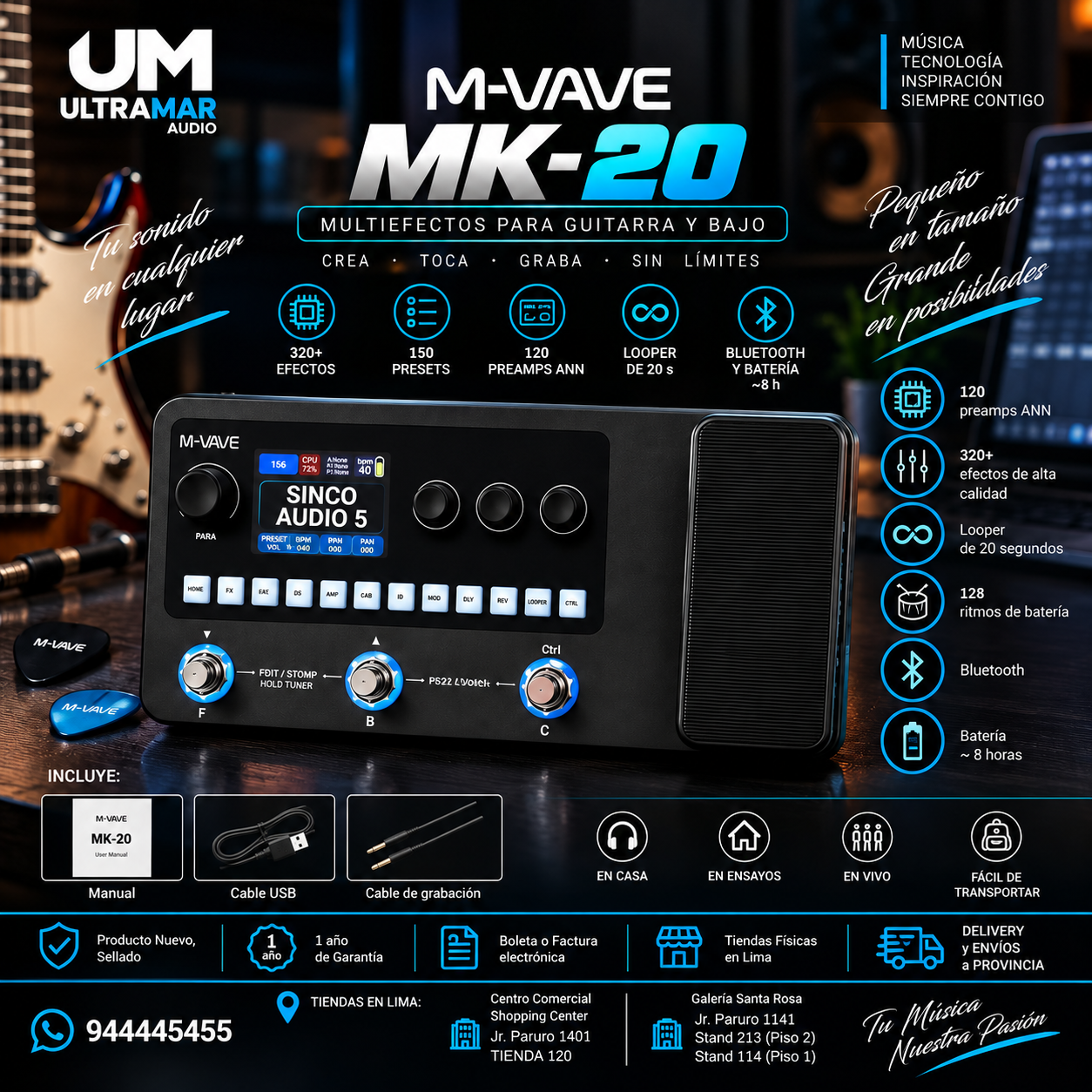 M-VAVE MK-20 | Pedalera Multiefectos para Guitarra y Bajo con 320+ Efectos - Imagen 15