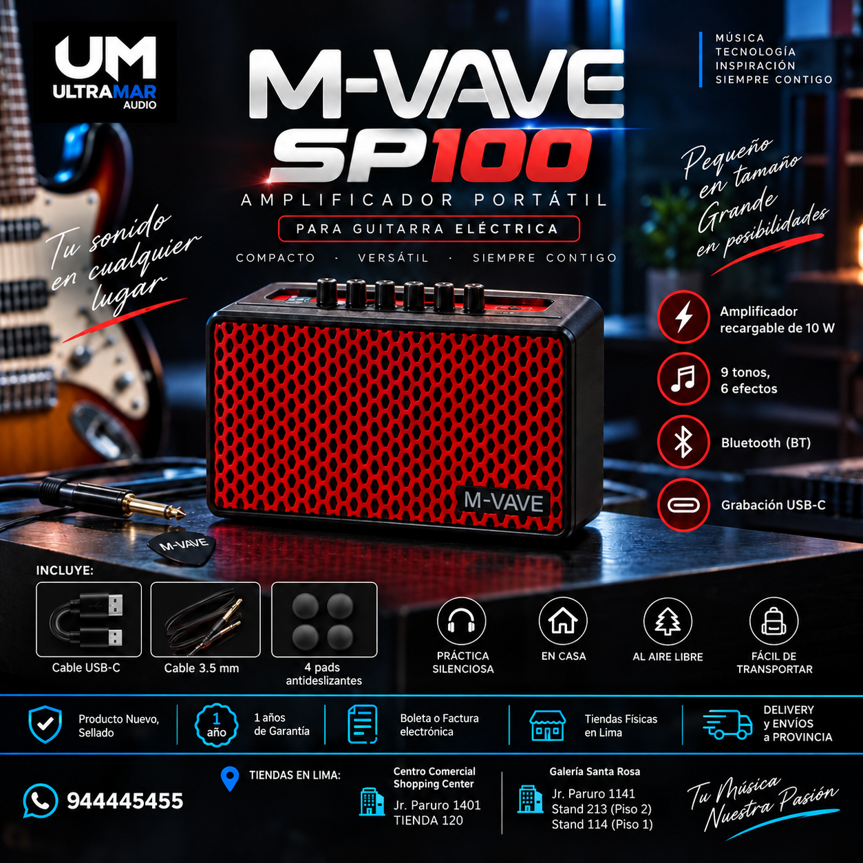 M-VAVE SP100 | Amplificador Portátil para Guitarra Eléctrica con Bluetooth - Imagen 8