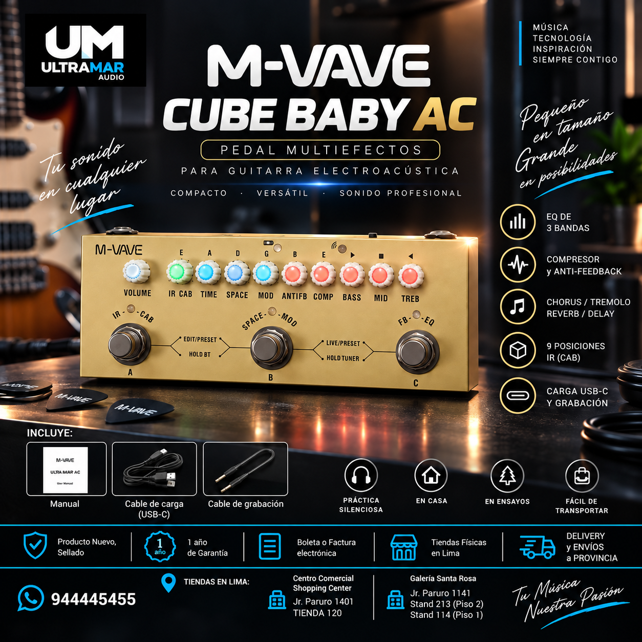 M-VAVE CUBE BABY AC | Pedal Multiefectos para Guitarra Electroacústica con 8 IR - Imagen 7
