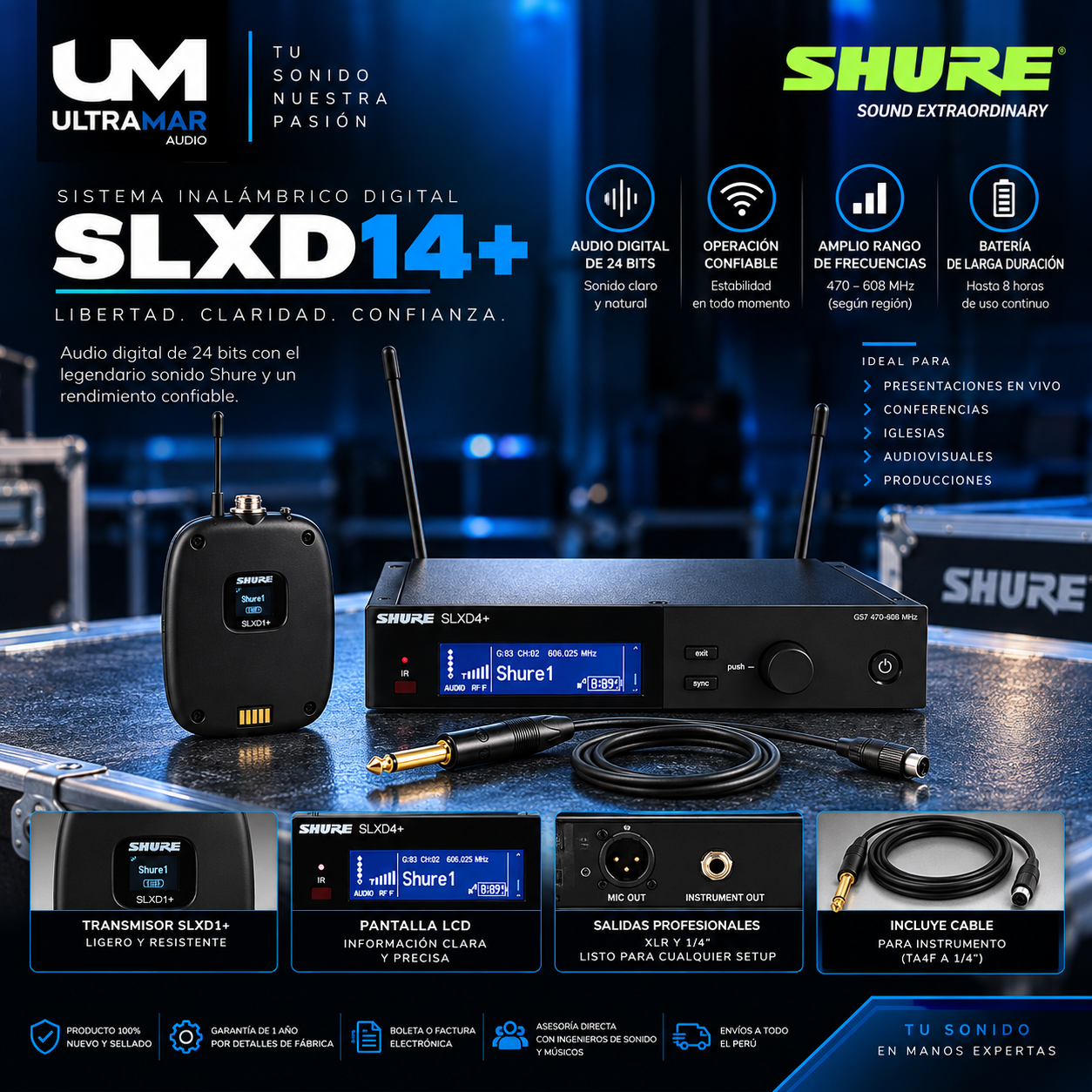 Shure SLXD14+ G57 – Sistema Inalámbrico Digital Bodypack para Instrumentos - Imagen 5