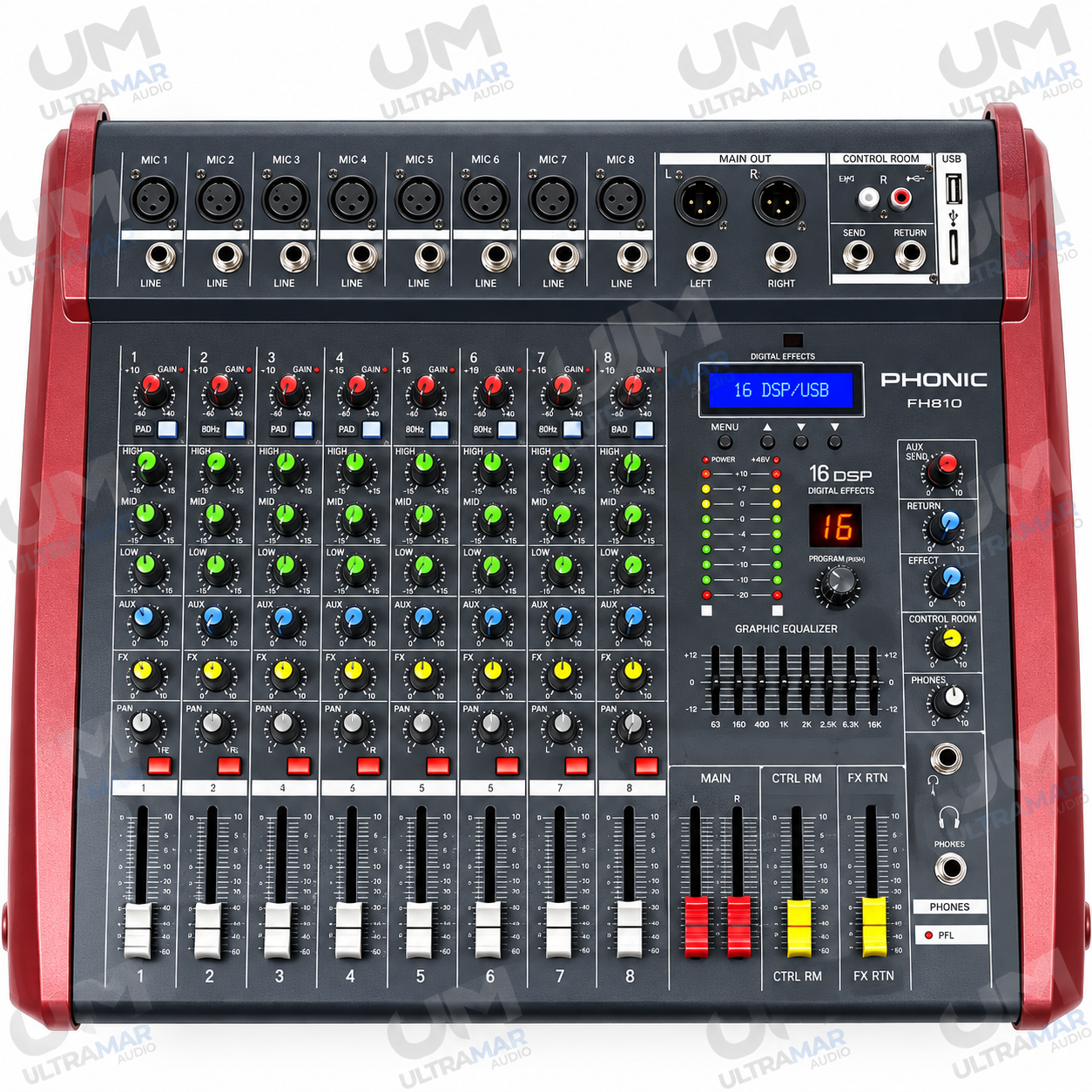LEXSEN FH-810 – Consola Amplificada de 8 Canales con Bluetooth, USB y Efectos