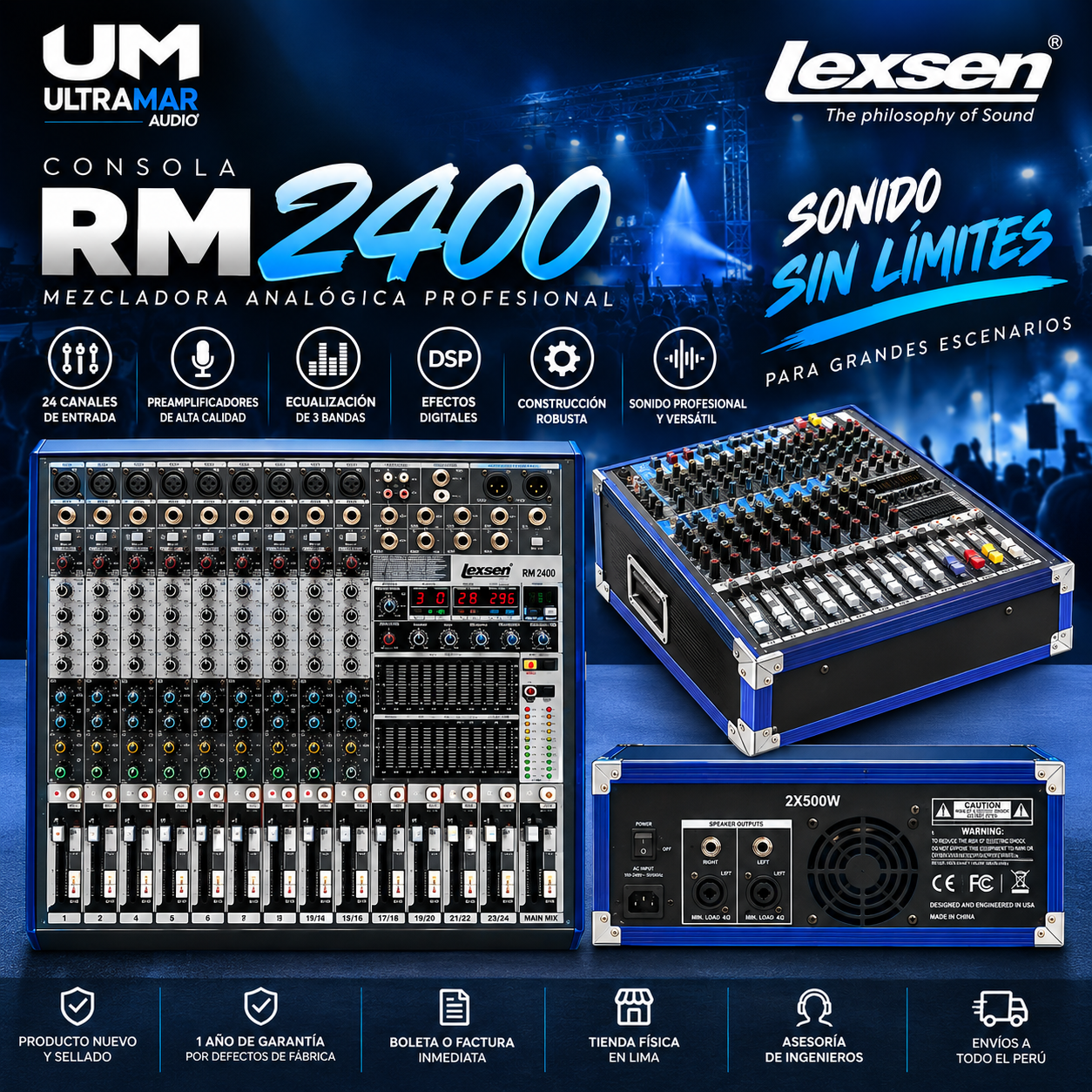 LEXSEN RM 2400 – Consola Amplificada de 8 Canales con Bluetooth y 256 Efectos - Imagen 3