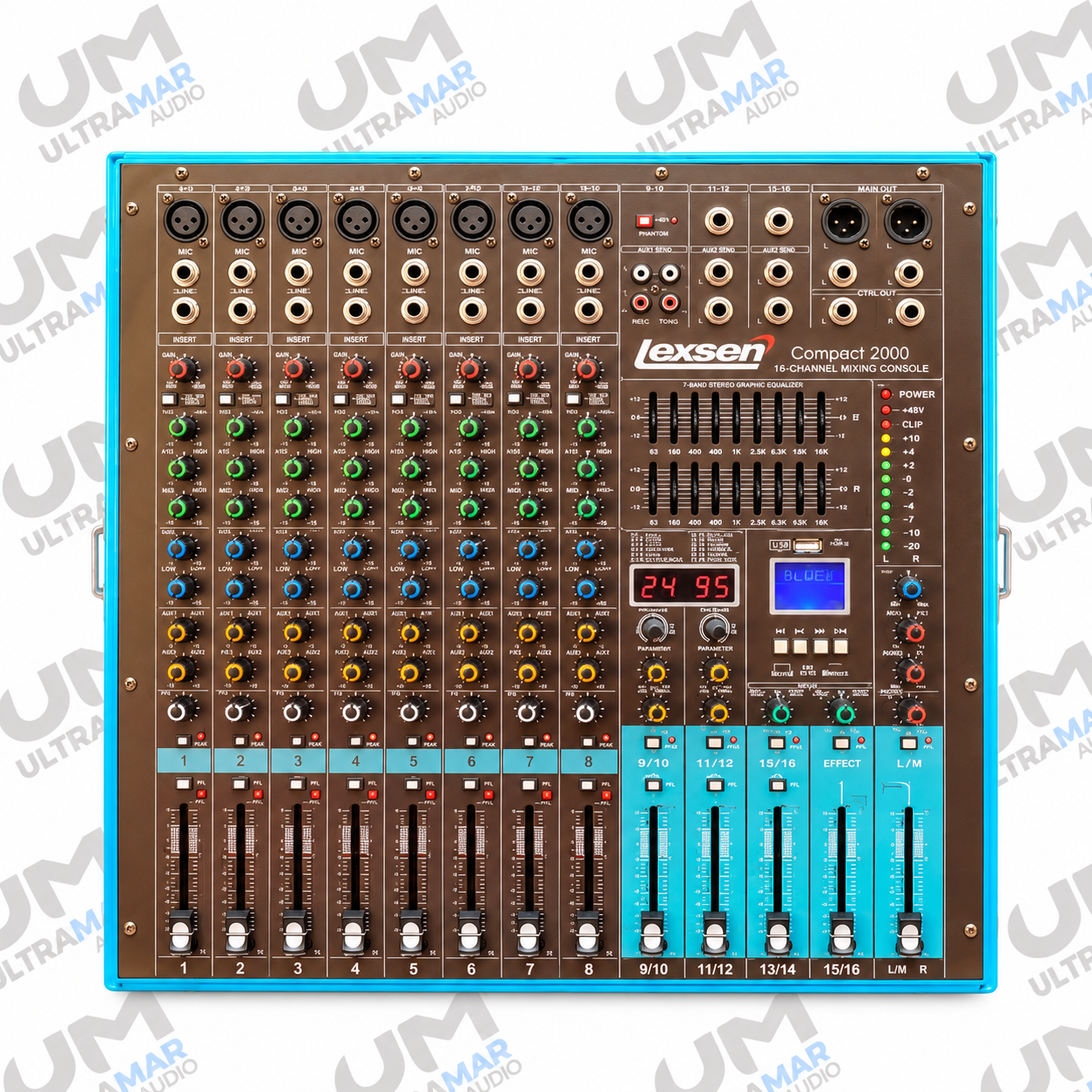 LEXSEN COMPACT 2000 – Consola Amplificada de 8 Canales con Bluetooth, USB y Efectos