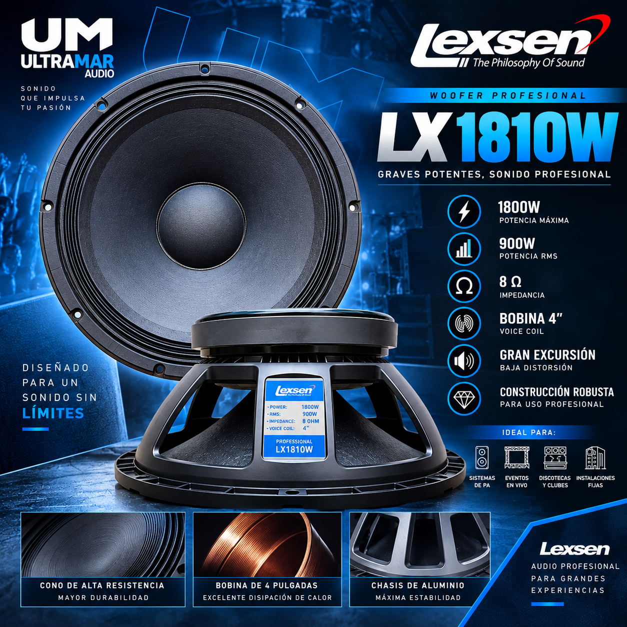 LEXSEN LX1810W – Parlante de 18″, 1000W RMS - Imagen 3