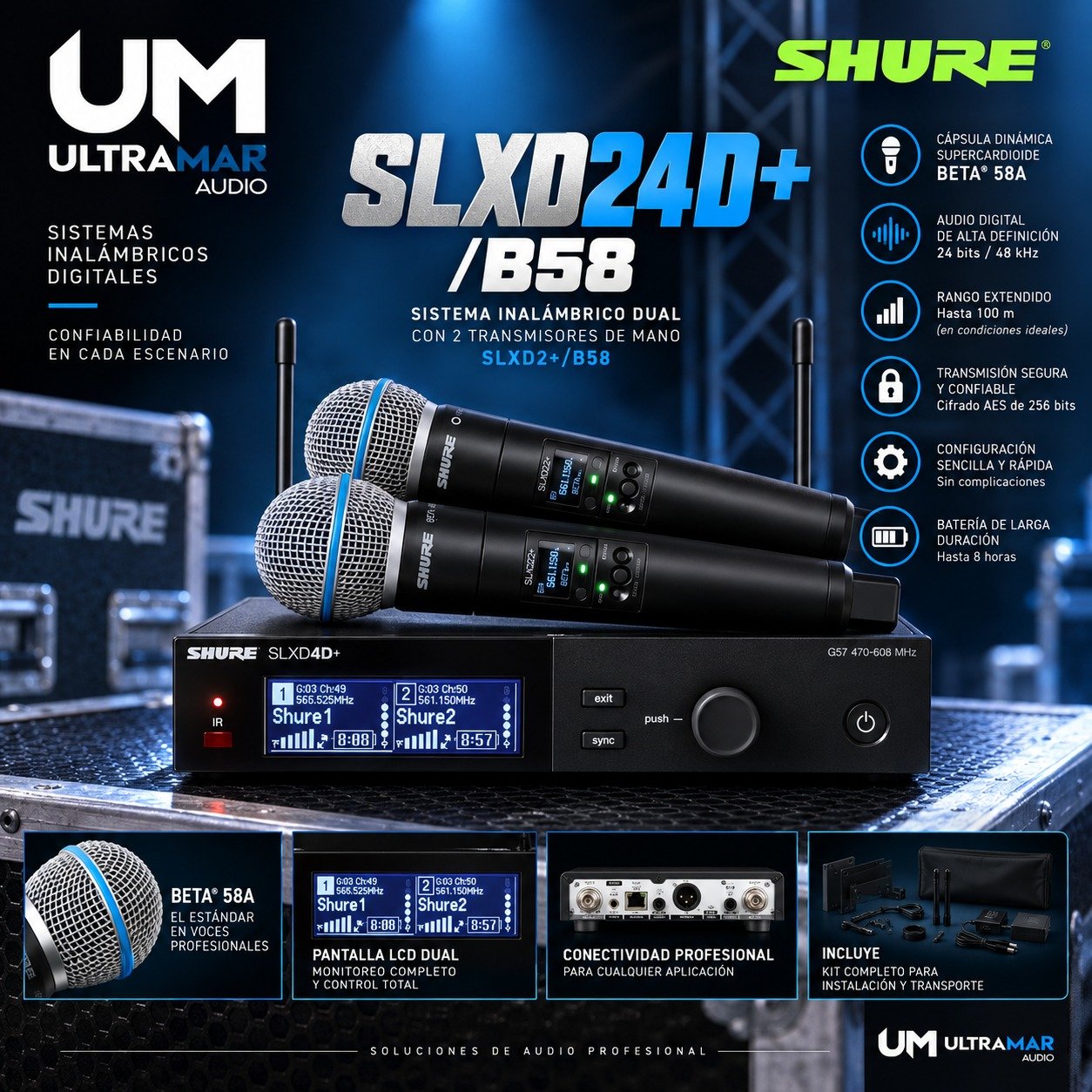 Shure SLXD24D+/B58 G57 – Sistema Inalámbrico Dual con 2 Beta 58A - Imagen 5