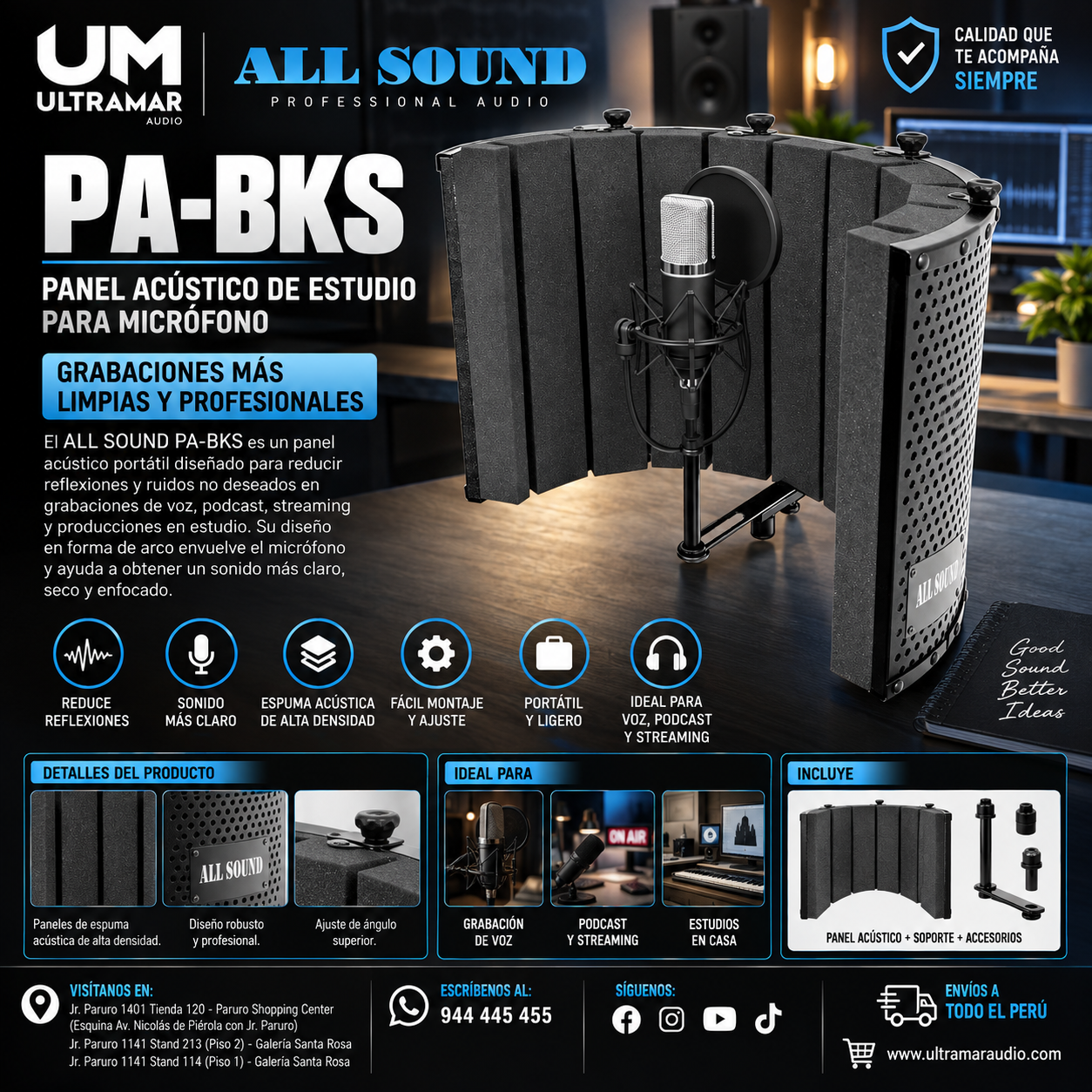 ALL SOUND PA-BKS - PANEL ACÚSTICO DE ESTUDIO PARA MICRÓFONO
