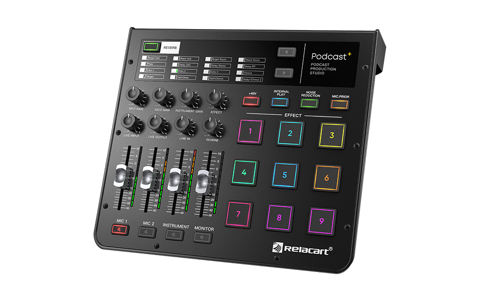 Consola digital RELACART Podcast+ para podcast y streaming con efectos integrados