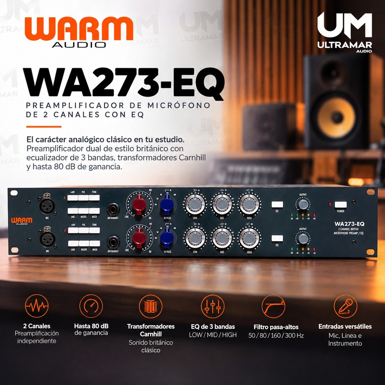 Warm Audio WA273 -EQ | Preamplificador de micrófono dual Clase A con transformadores Carnhill