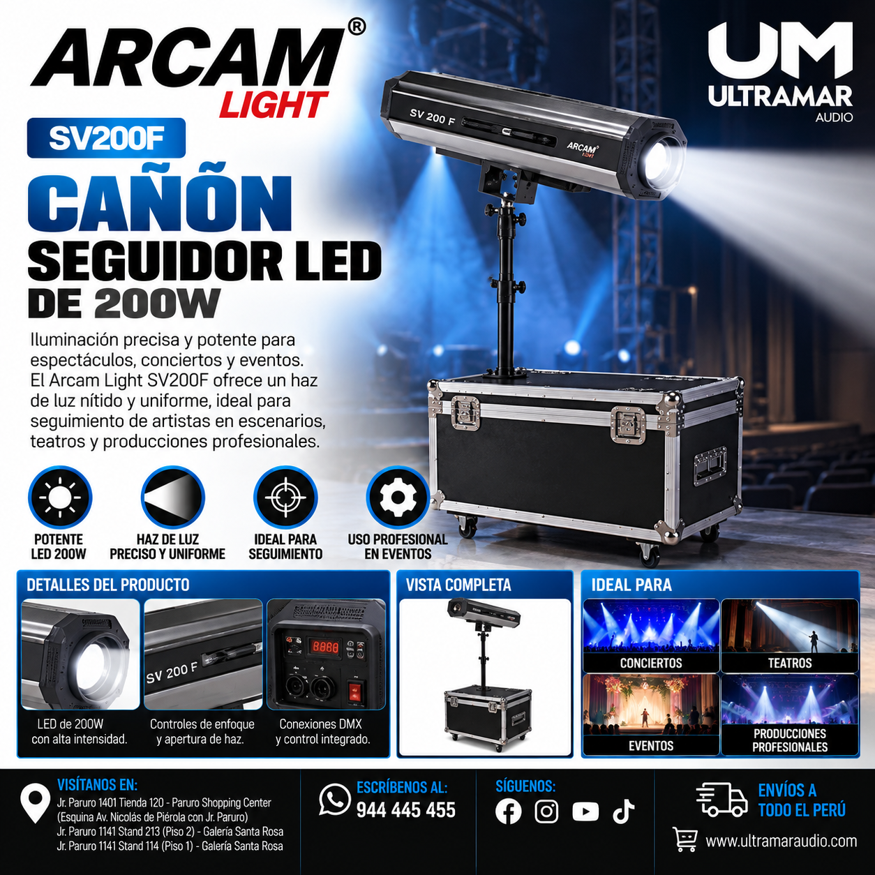 ARCAM LIGHT SV200F – Cañón Seguidor LED de 200W